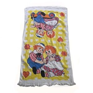 Vintage Wamsutta Raggedy Ann & Andy Bath Towel 23" x 39" Yellow Checkerboard
